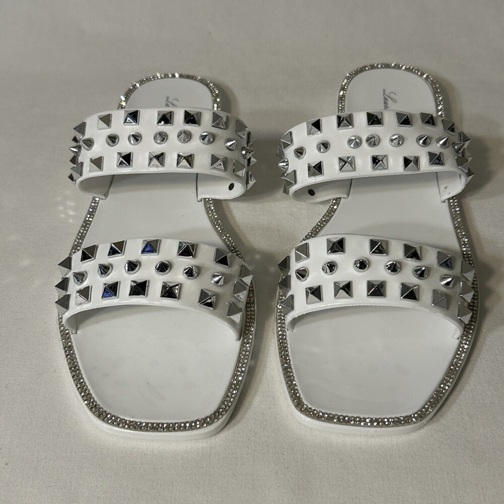 Lauren Lorraine Shoes Womens Studley Jelly Slide Sandals Rhinestone Studded